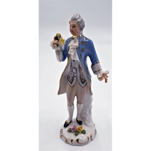 560 - DRESDEN PORCELAIN 12.5cm FIGURINE OF A GENTLEMAN (At Fault)