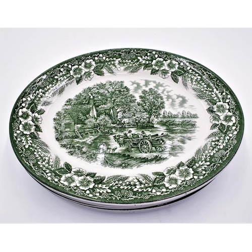 606 - J.BROADHURST IRONSTONE 30cm x 24cm OVAL GREEN / WHITE STEAK PLATES (6) (The Constable Series ,Bi-Cen... 