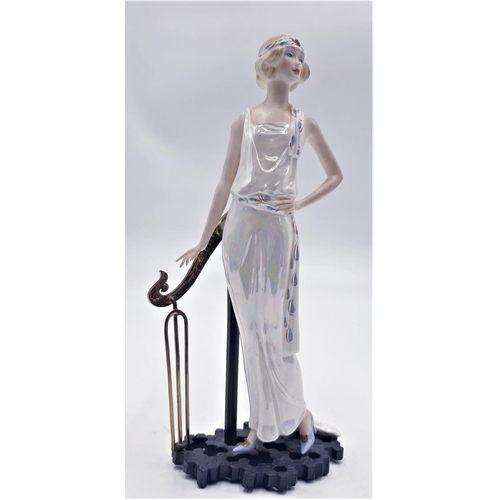 756 - ALBANY WORCESTER 19cm ART DECO CHARACTER FIGURINE OF A LADY IN LUSTRE DRESS ON BRONZE & BRASS STAND