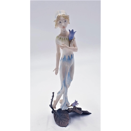 758 - ALBANY WORCESTER PORCELAIN 19cm ART DECO CHARACTER FIGURINE OF A LADY WITH PURPLE FLOWERS ON BRONZE ... 