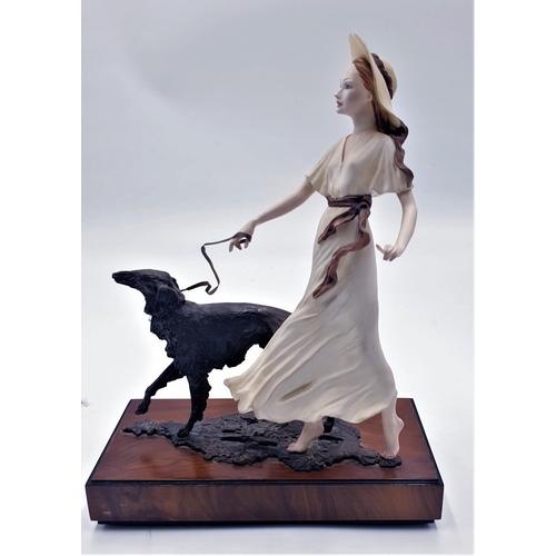 759 - ALBANY WORCESTER  PORCELAIN 22cm ART DECO CHARACTER FIGURINE OF A LADY WITH BRONZE DOG (Limited Edit... 