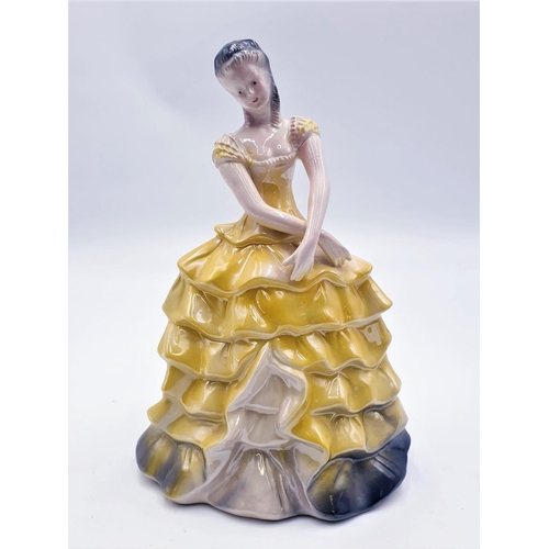 672 - JEMA (Holland) Large 23cm LUSTRE WARE FIGURINE OF A LADY WEARING A YELLOW FRILLED DRESS (Model No 21... 