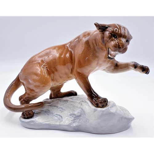 767 - BESWICK Large 21.6cm MODEL OF A PUMA ON ROCK (Style One) Model No 1702 (Tawny Satin Matt Colourway) ... 