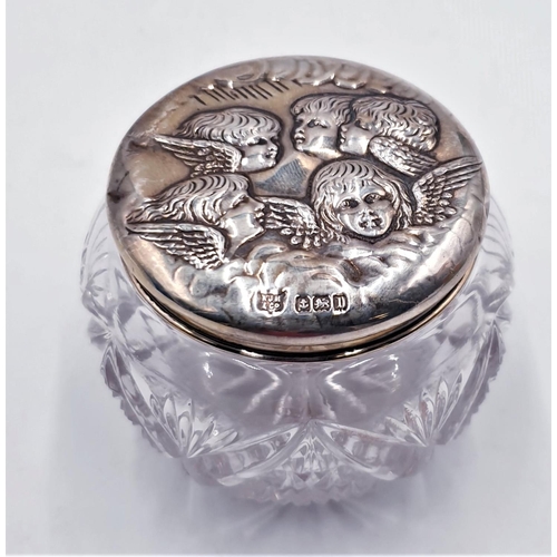 120 - SILVER ART NOUVEAU LIDDED CUT GLASS VICTORIAN POT