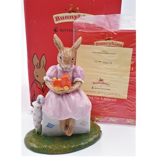 230 - ROYAL DOULTON BUNNYKINS CHARACTER FIGURINE 'SITTING ON A SUITCASE' DB 482 (Bunnykins Of The Year 201... 