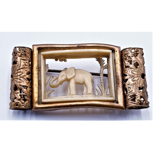 305 - AFRICAN STYLE CARVED ELEPHANT BROOCH  (Boxed)