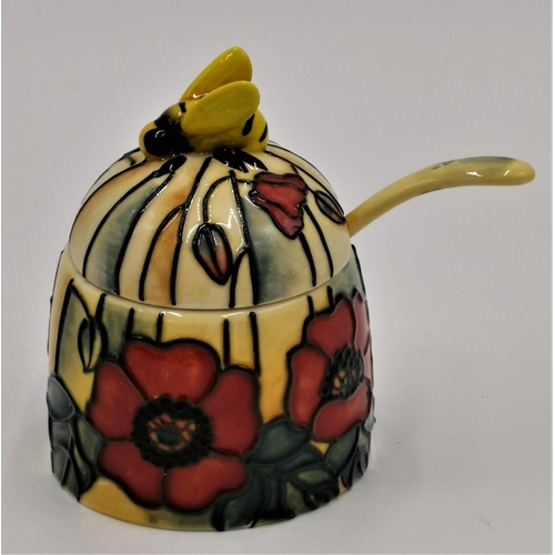 329 - OLD TUPTON WARE 8cm TUBELINED HONEY POT And SPOON IN THE YELLOW POPPY DESIGN (Product Code No 1359) ... 