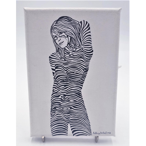 60 - PAINTING OF A NUDE STRIPED LADY ON 17cm x 12cm CANVAS Signed By Artist Mr Anthony Bethell And Dated