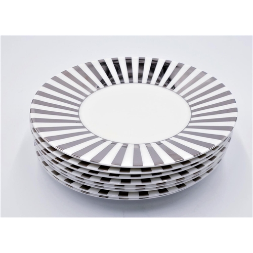 684 - WEDGWOOD CHINA 23cm Dia  WHITE /PLATINUM STRIPED PLATES (8) (Used Condition) Designed By Mr Jasper C... 