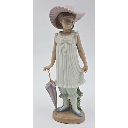 715 - LLADRO (Nao) PORCELAIN 19cm CHARACTER FIGURINE  OF A GIRL WITH UMBRELLA 