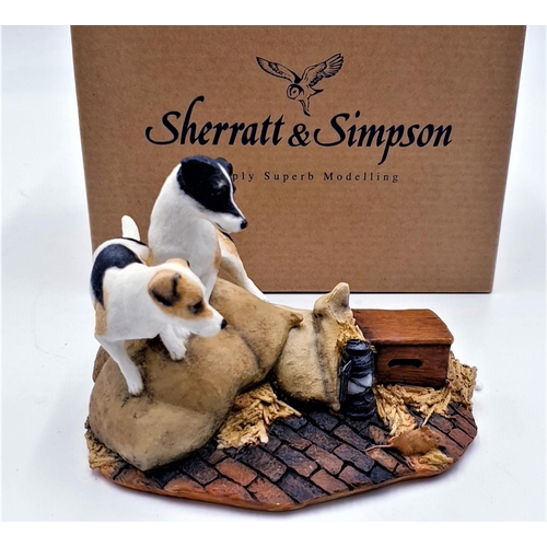 72 - SHERRATT & SIMPSON 15cm x 10cm  MODEL OF TWO JACK RUSSELL TERRRIERS  SEARCHING FOR A MOUSE  (Model N... 