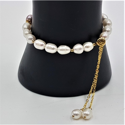 726 - PINK And IVORY CULTERED PEARL GOLD ON STERLING SILVER SLIDER BRACLET (Limited Edition 210) (Complete... 