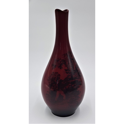 729 - ROYAL DOULTON FLAMBE 20cm BUD VASE IN THE 1612 WOODCUT DESIGN