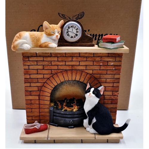 73 - SHERRATT & SIMPSON 15cm x 10cm MODEL OF TWO KITTENS AROUND A FIREPLACE WITH CLOCK  (Model No 55591) ... 