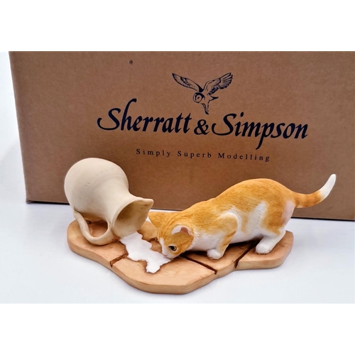 87 - SHERRATT & SIMPSON 15.5cm MODEL OF A KITTEN LICKING MILK FROM SPILT JUG (Model No 55017) (As New,Old... 