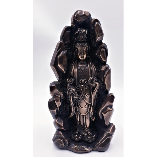 89 - COLD CAST BRONZE 36cm MODEL OF A BUDDAH (Heavy) (Finger Damaged)