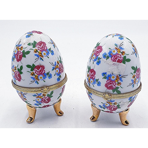 815 - CHINA /METAL EGG SHAPED 10cm TRINKET BOXES (2)