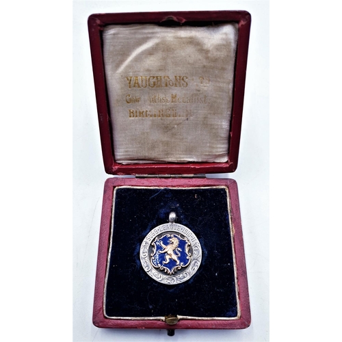 1 - SILVER (Hallmarked) /ENAMEL & GOLD FOOTBALL MEDAL 1910 (Rare) (Original Fitted Box)