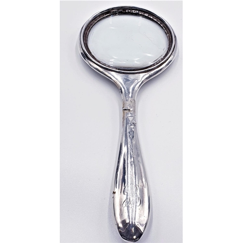 33 - SOLID SILVER HANDLED MAGNIFYING GLASS (Hallmarked For Birmingham 1919) By Makers Mapin & Webb (Few D... 