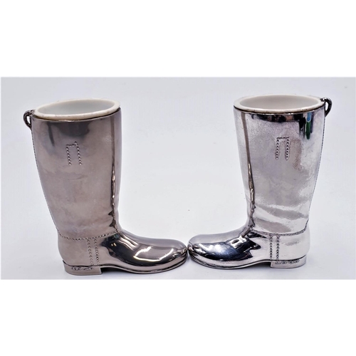 83 - SILVER PLATED 9cm GRENADIER BOOTS (Pair) (Made In England) (With Liners)