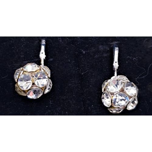 772 - SILVER (925) /CRYSTAL BALL EARRINGS  (Boxed)