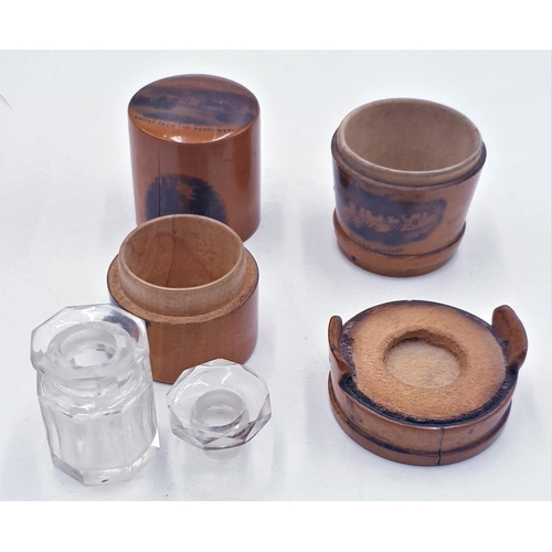 2 - MAUCHLINE WARE SCENT BOTTLE HOLDER Plus BUCKET SHAPED THIMBLE HOLDER (Both With Faults)