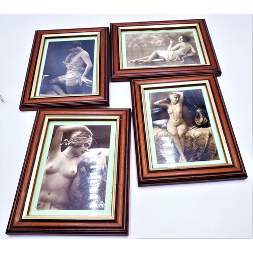 670 - PHOTOGRAPHS (4) OF 1920/30s NAKED And SEMI CLAD LADIES MOUNTED IN WOODEN 21.5cm x 16.5cm FRAMES