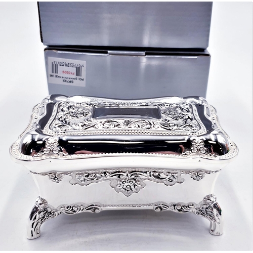 679 - SILVER PLATED ORNATE 12cm x 6cm x 7cm HINGED LIDDED TRINKET/JEWELLERY BOXES (2) (Vacant Cartouche) (... 