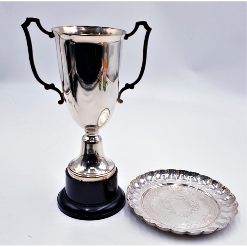 696 - SILVER PLATE TROPHY And WINE TRAY