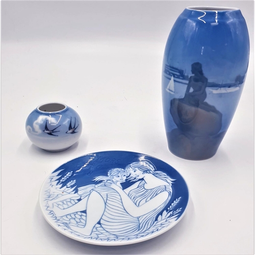 705 - ROYAL COPENHAGEN MERMAID VASE,STARLING Small SQUAT VASE Plus MOTHERS DAY PLATE 1978