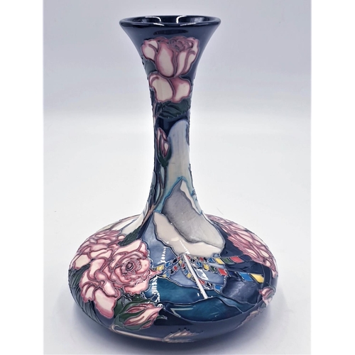 721 - MOORCROFT 23.5cm LONG NECK VASE  (Red Dot)