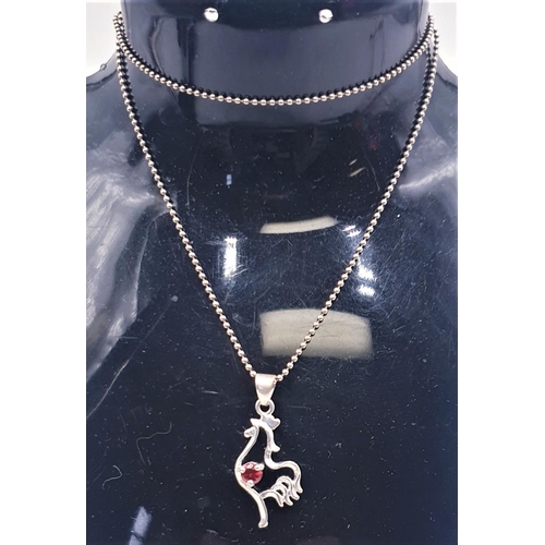 731 - SILVER (925) PENDANT FASHIONED AS A COCKEREL ON A SILVER (925) 40cm NECK CHAIN (Boxed)