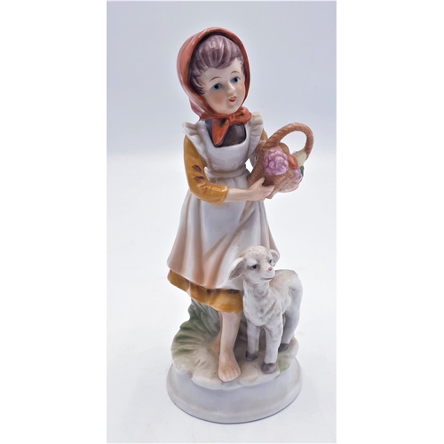 8 - MARURI PORCELAIN 18cm FIGURINE OF A GIRL With BASKET And LAMB