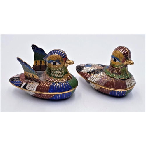 756 - CLOISONNE TRINKET BOXES (2) FASHIONED AS DUCKS