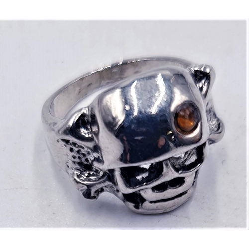 790 - WHITE METAL SKULL RING (Size P )