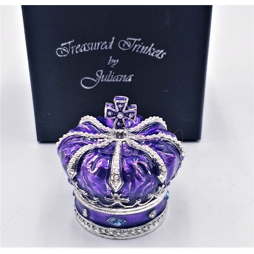 732 - JULIANA DESIGN STUDIO'S  METAL/ENAMELLED TRINKET BOX FASHIONED AS A PURPLE CROWN FROM THE TREASURED ... 