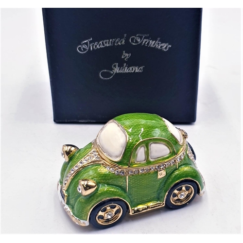 735 - JULIANA DESIGN STUDIO'S  METAL/ENAMELLED TRINKET BOX FASHIONED AS A GREEN CAR FROM THE TREASURED TRI... 