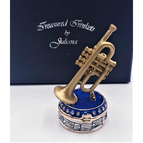 740 - JULIANA DESIGN STUDIO'S  METAL/ENAMELLED TRINKET BOX FASHIONED AS A TRUMPET FROM THE TREASURED TRINK... 