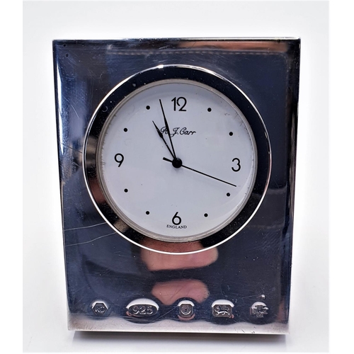 195 - SILVER (Hallmarked) 7.5cm x 6cm x 1.5cm CLOCK (Working At The Time Of Photograph)