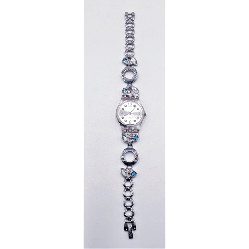 196 - SWATCH JEWELLED WRIST WATCH (Rare)  (Found To Be Working When Photographed)