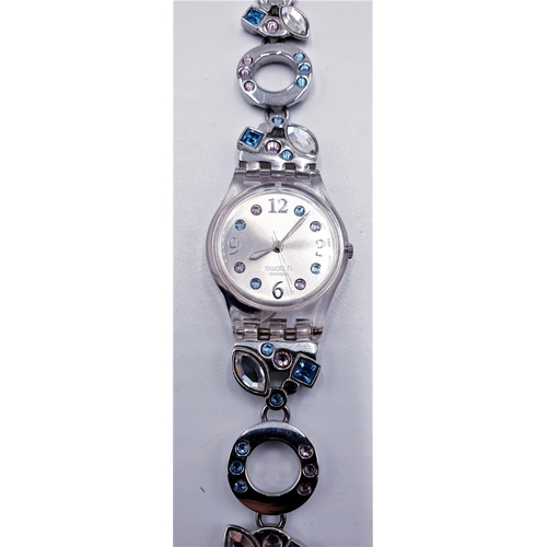 196 - SWATCH JEWELLED WRIST WATCH (Rare)  (Found To Be Working When Photographed)