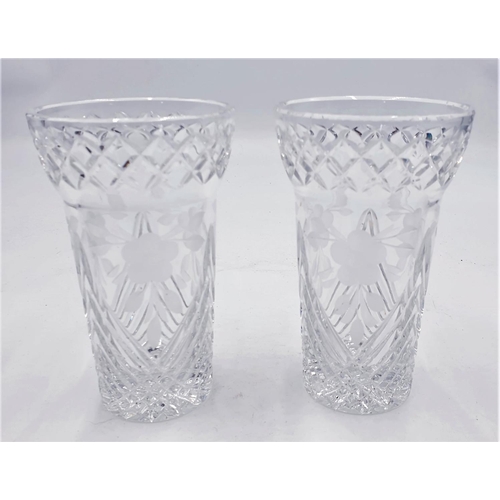 198 - CRYSTAL ETCHED 15cm VASES