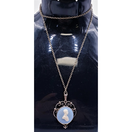 227 - SILVER / BLUE JASPER WARE DOUBLE SIDED NECKLACE