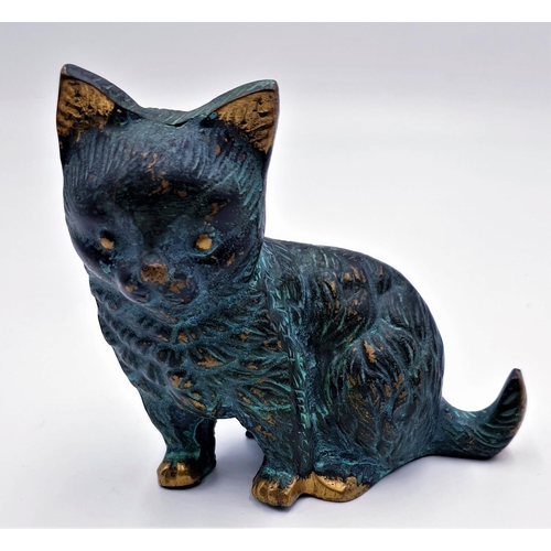 229 - BRASS VERDIGRIS 12.5 cm MODEL OF A CAT