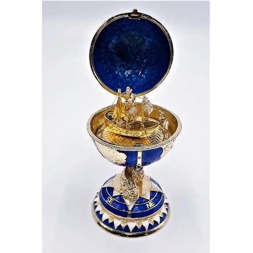 24 - METAL/ENAMELLED HINGED LIDDED (Miniature) WORLD GLOBE With BASE OF TWO DOLPHINS (Opens Up To Reveal ... 