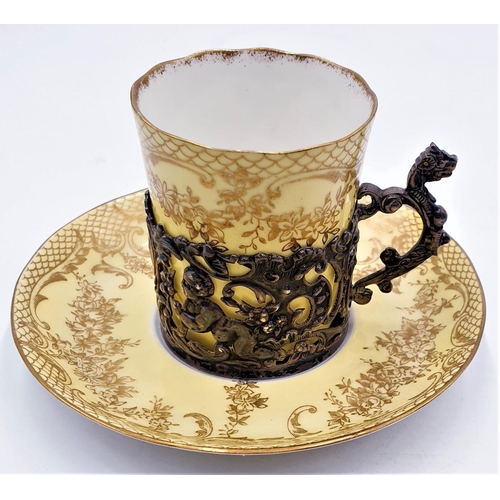 272 - CROWN STAFFORDSHIRE CHINA /GILDED DEMITASSE COFFEE CAN & SAUCER (Mark For 1889---1912) IN A VERY ELA... 