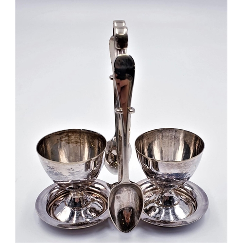 40 - SILVER PLATED EGG CUPS , SPOONS And STAND