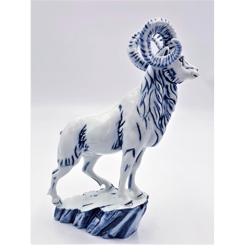 460 - ROYAL DOULTON (Archives---Burslem Artwares) 25cm x 16 cm BLUE FLAMBE MODEL OF THE HEBEI GOAT BA 36 (... 