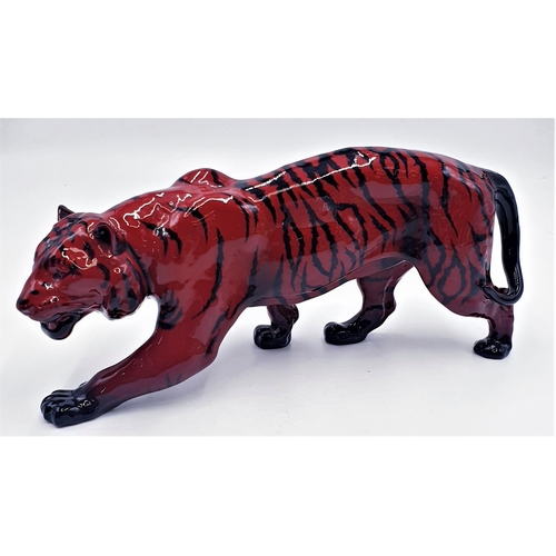 461 - ROYAL DOULTON Extra Large 14.6 x 33.5cm FLAMBE MODEL OF A TIGER STALKING (Style Two) HN 2646 (Model ... 