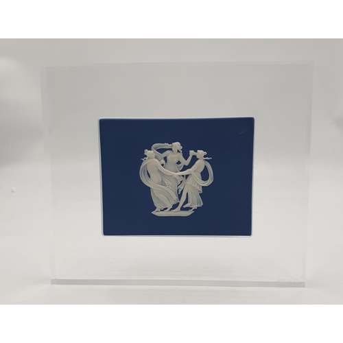 503 - WEDGWOOD GLASS 20cm x 17cm PLATE WITH JASPER TILE IN THE DANCING HOURS DESIGN